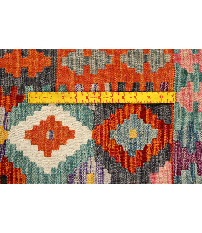 Handgeweven Wol Kilim Loper – Diamantpatroon – 248x78 cm