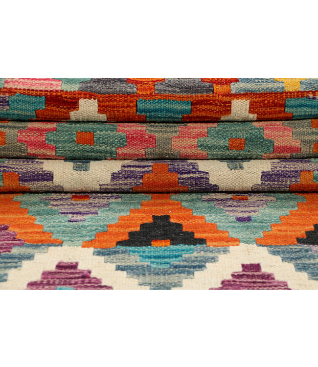 Multicolor Diamond Kilim Runner – Handwoven Wool Rug – 248x78 cm