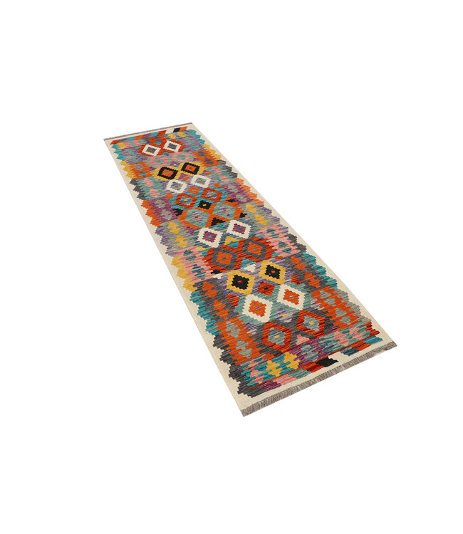 Multicolor Diamond Kilim Runner – Handwoven Wool Rug – 248x78 cm