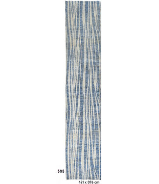 Blauw-Wit Modern Loper Tapijt – 421 x 076 cm – Handgeknoopt van Wol Blauw-Wit Modern Loper Tapijt – 421 x 076 cm – Handgeknoopt van Wol