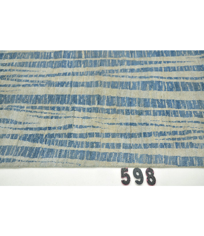 Blue-White Modern Runner Rug – 421 x 076 cm – Hand-Knotted Wool