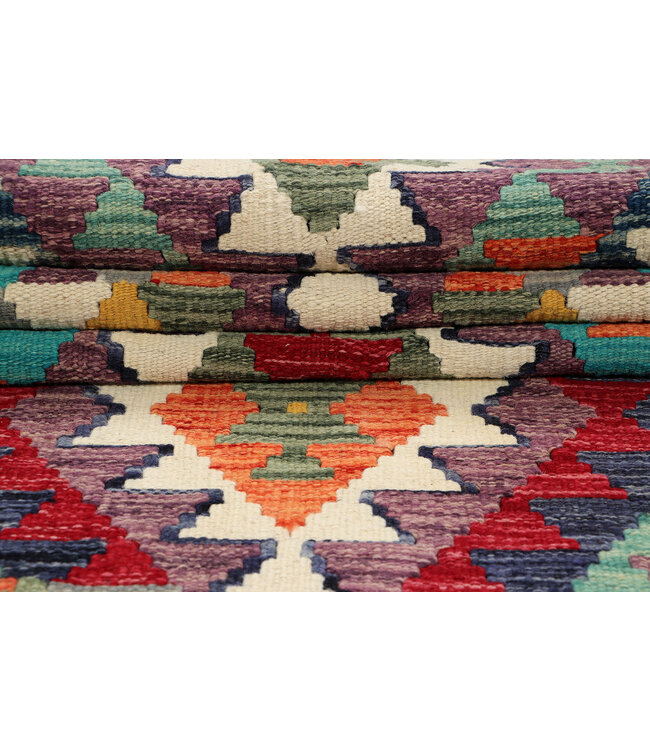 Tribal Kilim-Läufer – Handgewebter Wollteppich – Bunt & Geometrisch – 245x82 cm