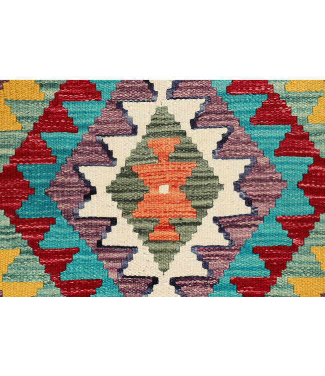 Tribal Kilim Runner – Handwoven Wool Rug – Geometric Multicolor – 245x82 cm