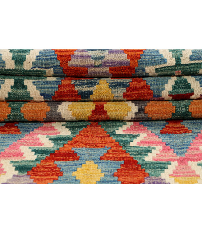 Boho Kilim-Läufer – Handgewebter Wollteppich – Farbenfrohes Tribal-Muster – 238x90 cm