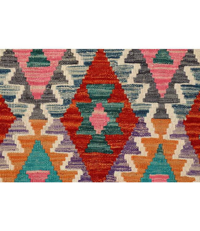 Boho Kilim-Läufer – Handgewebter Wollteppich – Farbenfrohes Tribal-Muster – 238x90 cm