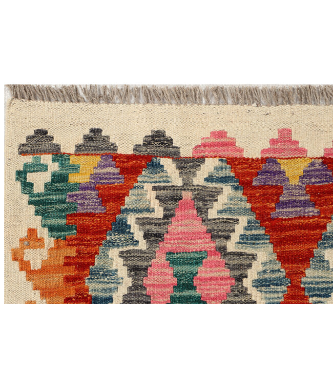 Boho Kilim-Läufer – Handgewebter Wollteppich – Farbenfrohes Tribal-Muster – 238x90 cm
