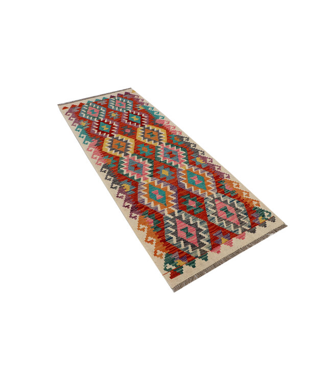 Boho Kilim-Läufer – Handgewebter Wollteppich – Farbenfrohes Tribal-Muster – 238x90 cm