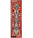 Tribal Kilim Runner Rug – Handwoven Wool – Red & Multicolor Geometric – 247x72 cm