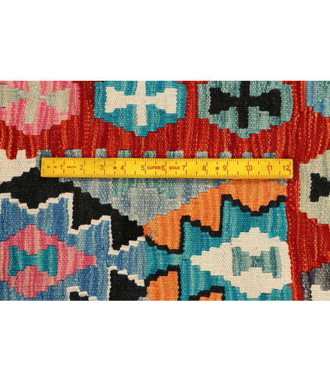 Kilim-Läufer – Handgewebt aus Wolle – Rot & Buntes Muster – 247x72 cm