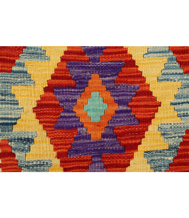 Bold Geometric Kilim Runner – Handwoven Wool – 244x83 cm