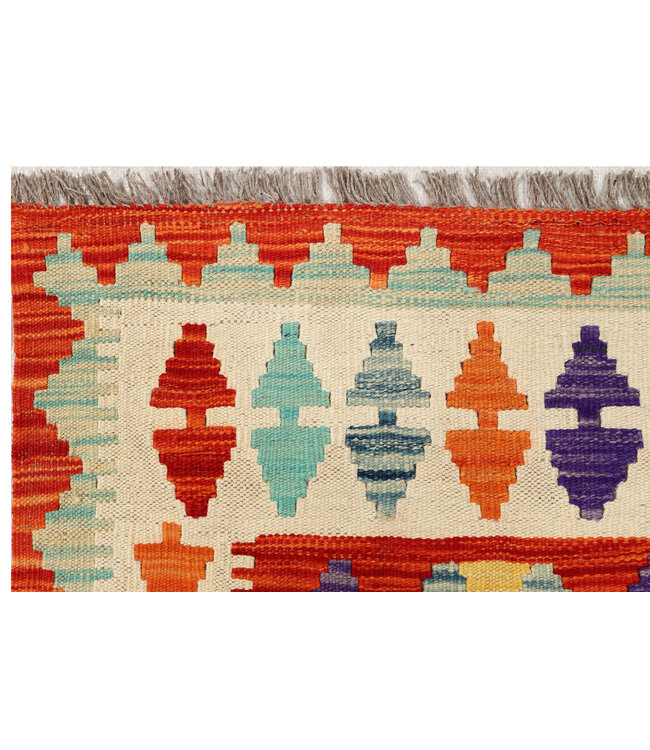 Bold Geometric Kilim Runner – Handwoven Wool – 244x83 cm