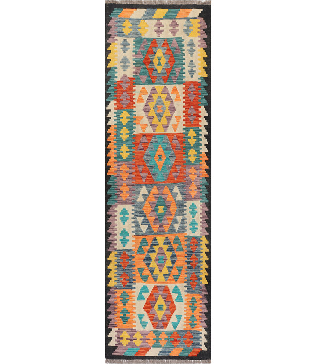 Kleurrijke Tribale Kilim Loper – Handgeweven Wol – 247x80 cm