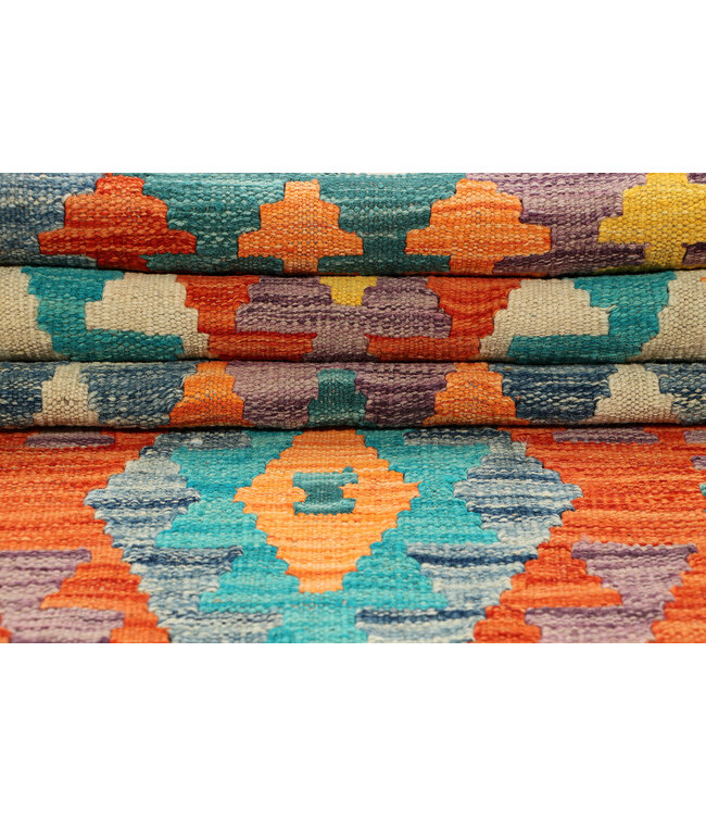 Vibrant Tribal Kilim Runner – Handwoven Wool – 247x80 cm