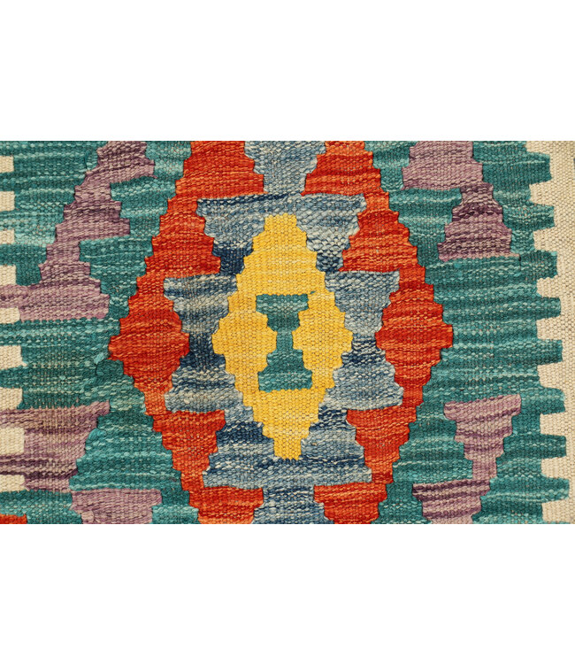 Bunter Tribal-Kilim-Läufer – Handgewebte Wolle – 247x80 cm
