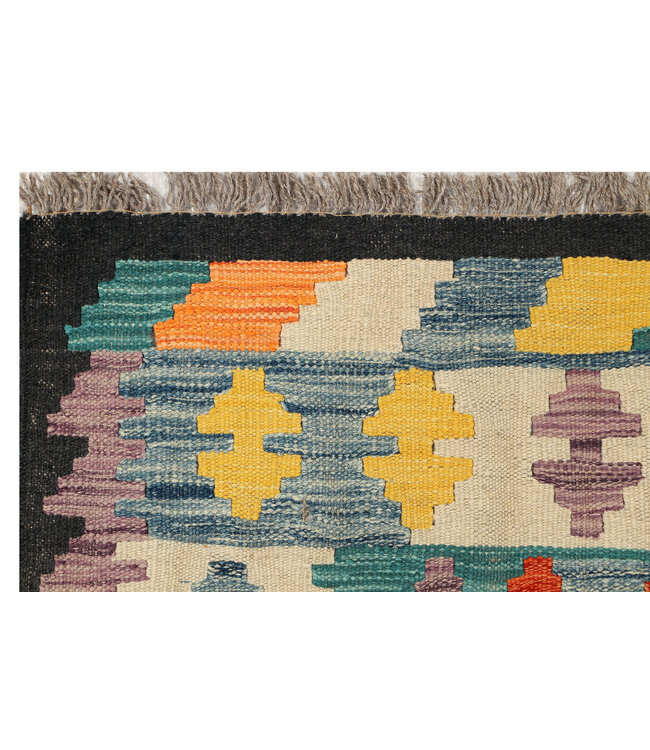 Vibrant Tribal Kilim Runner – Handwoven Wool – 247x80 cm