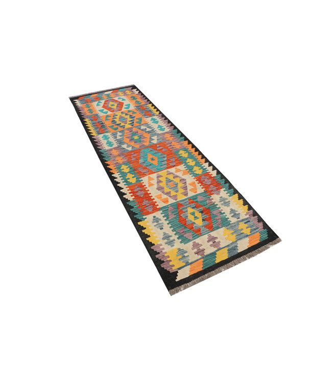 Vibrant Tribal Kilim Runner – Handwoven Wool – 247x80 cm