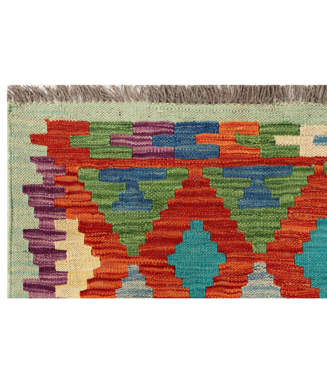 Gedurfde Geometrische Kilim Loper – Handgeweven Wol – 245x82 cm