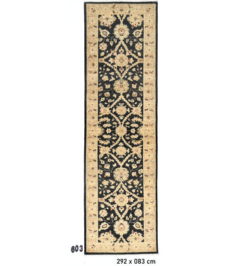 Zwart-Beige Ziegler 292x083 cm – Handgeknoopt wollen loperkleed Zwart-Beige Ziegler 292x083 cm – Handgeknoopt wollen loperkleed