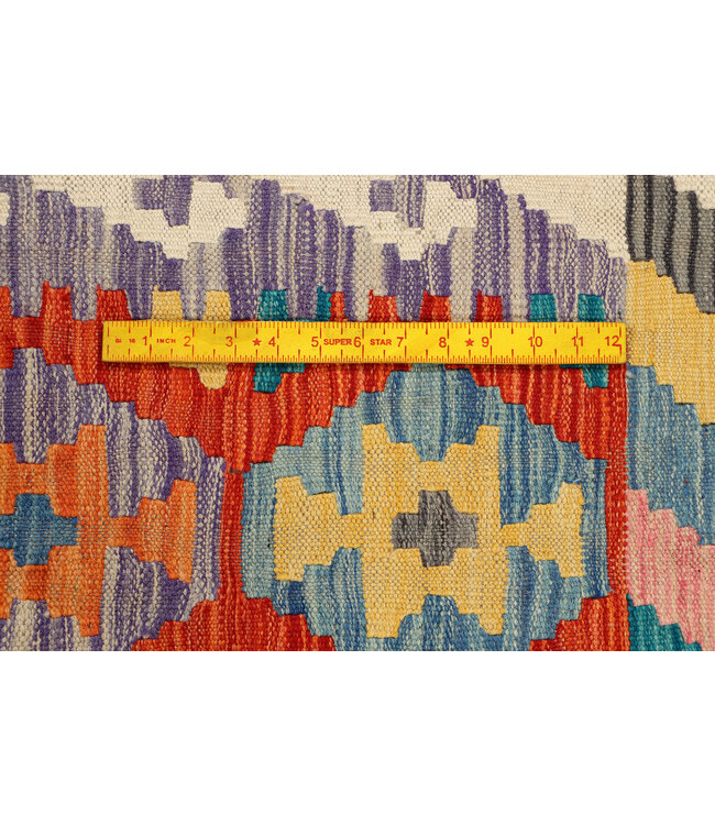 Lebendiger Tribal-Kilim-Läufer – Handgewebte Wolle – 241x72 cm