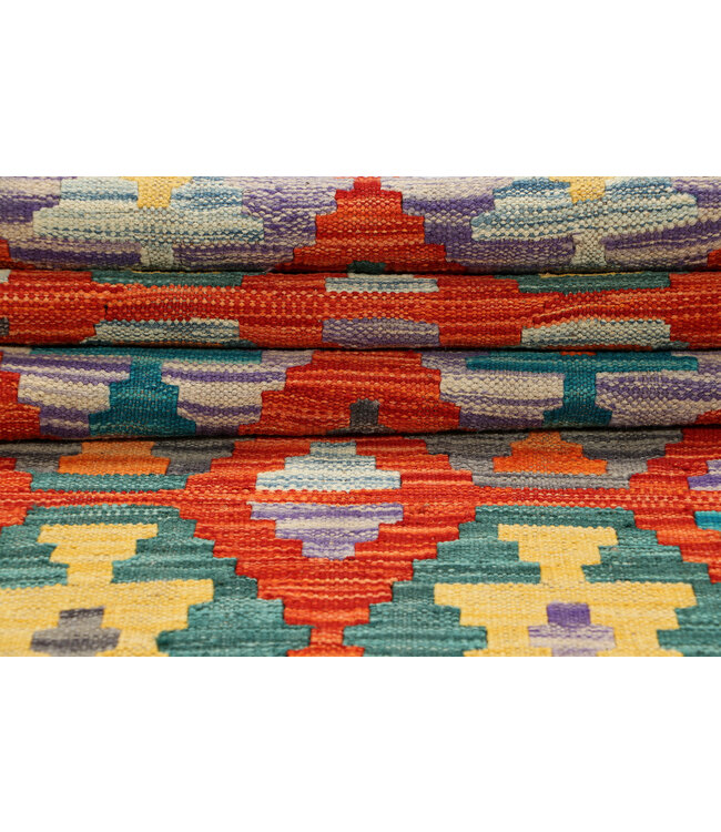 Levendige Tribale Kilim Loper – Handgeweven Wol – 241x72 cm