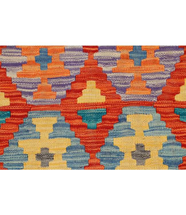 Lebendiger Tribal-Kilim-Läufer – Handgewebte Wolle – 241x72 cm