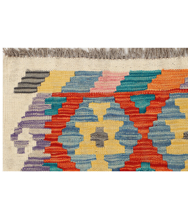 Lebendiger Tribal-Kilim-Läufer – Handgewebte Wolle – 241x72 cm