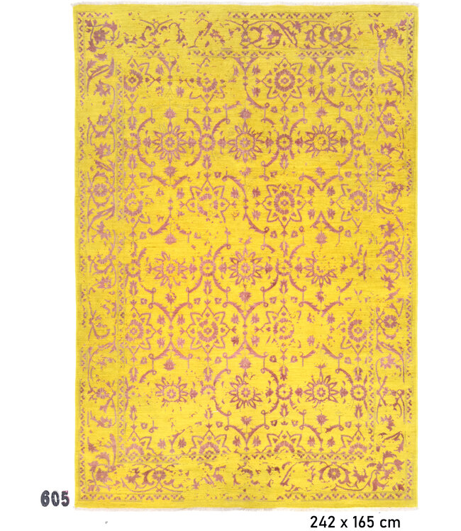 Gelb-Lila Ziegler Teppich – 242 x 165 cm – Handgeknüpft aus Wolle