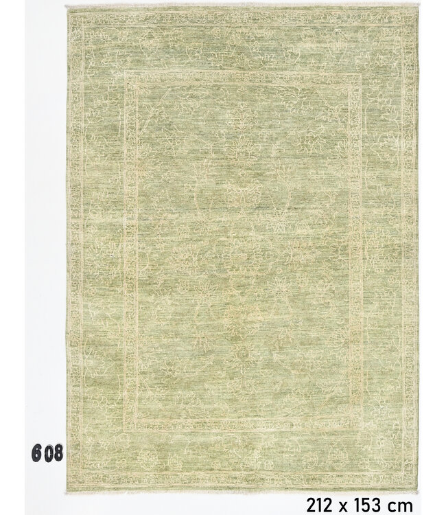 Light Green Ziegler Rug – 212 x 153 cm – Hand-Knotted Wool