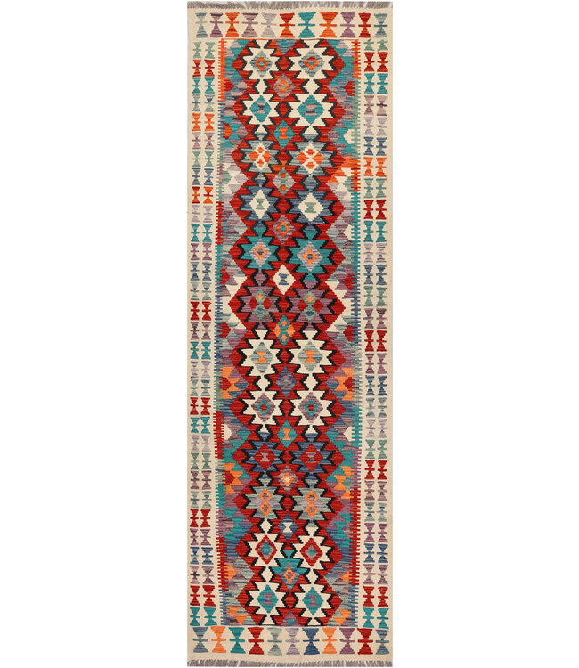 Ausdrucksstarker Tribal-Kilim-Läufer – Handgewebte Wolle – 263x81 cm