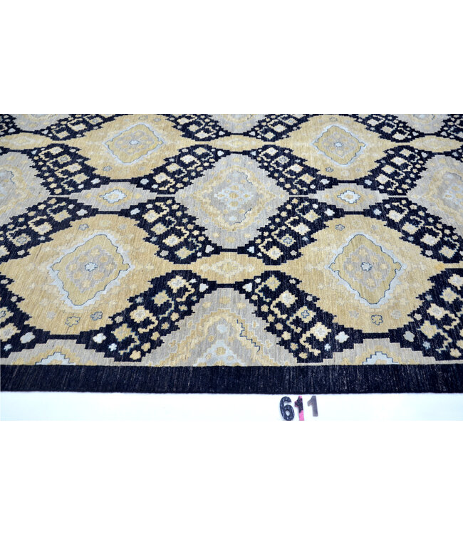 Beige & Dunkelblauer Moderner Teppich – 275 x 181 cm – Handgeknüpft aus Wolle