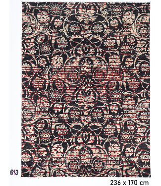 Vintage Handgeknüpfter Teppich - Ziegler Muster - 236 x 170 cm - Schwarz mit Rot und Creme