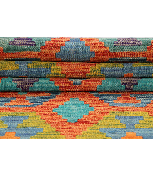 Handgeweven Afghaanse Kilim Vloerkleed – 247x85 cm – Tribal Geometrisch Design – Multicolor Wol Loper