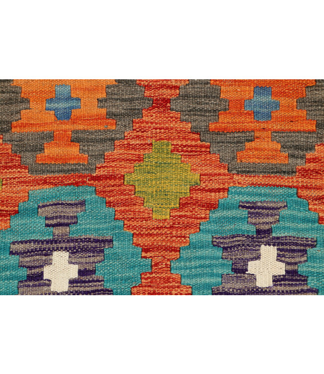 Handgeweven Afghaanse Kilim Vloerkleed – 247x85 cm – Tribal Geometrisch Design – Multicolor Wol Loper