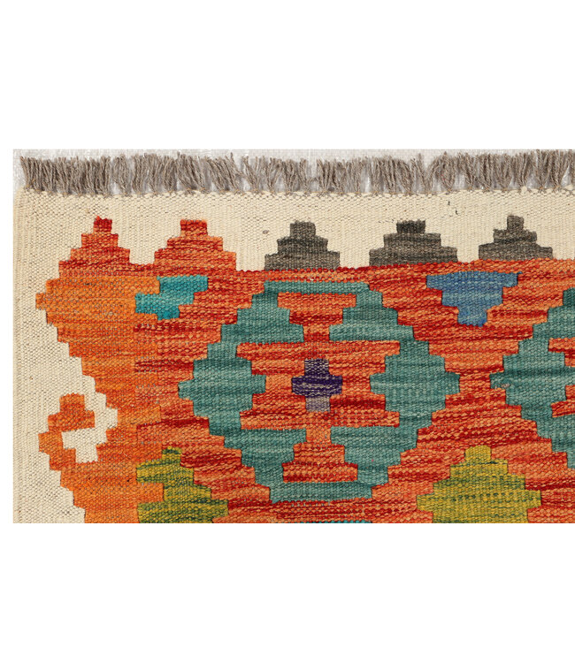 Handwoven Afghan Kilim Rug – 247x85 cm – Tribal Geometric Design – Multicolor Wool Runner