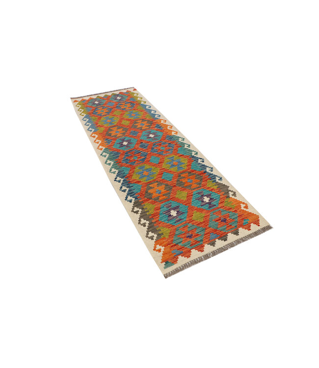 Handgeweven Afghaanse Kilim Vloerkleed – 247x85 cm – Tribal Geometrisch Design – Multicolor Wol Loper