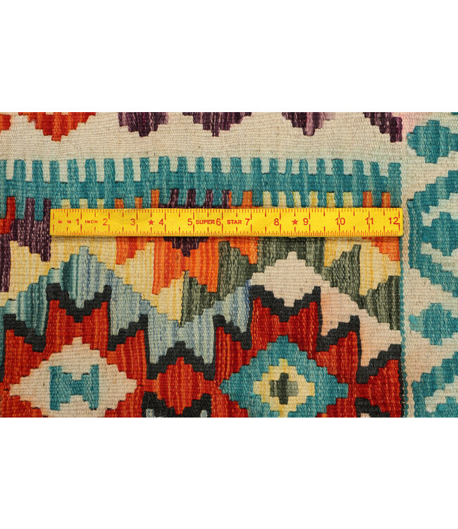 Handgeweven Afghaanse Kilim Loper – 245x77 cm – Kleurrijk Wol Vloerkleed – Geometrisch Design