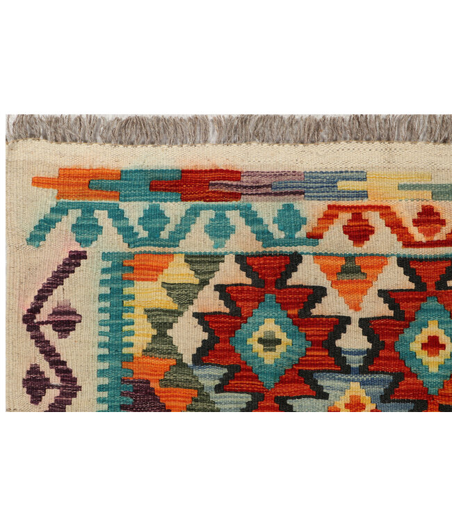 Handwoven Afghan Kilim Rug – 245x77 cm – Colorful Tribal Wool Runner – Geometric Pattern