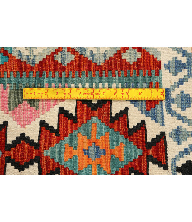 Handwoven Afghan Kilim Rug – 240x78 cm – Tribal Geometric Wool Runner – Multicolor Boho Design