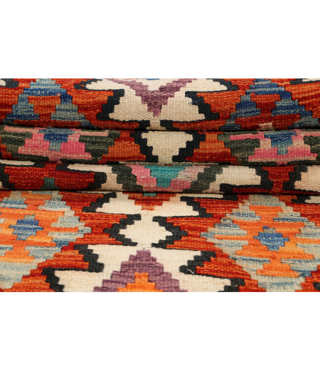 Handgewebter Afghanischer Kilim-Teppich – 240x78 cm – Bunter Tribal Woll-Läufer – Geometrisches Muster