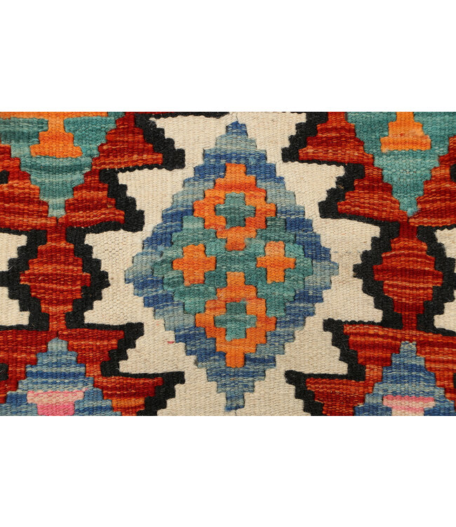 Handwoven Afghan Kilim Rug – 240x78 cm – Tribal Geometric Wool Runner – Multicolor Boho Design