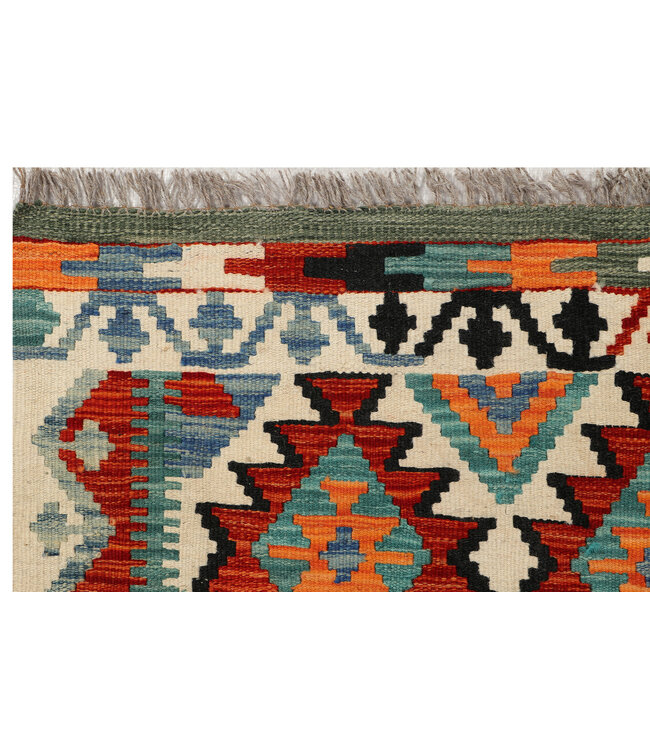 Handgewebter Afghanischer Kilim-Teppich – 240x78 cm – Bunter Tribal Woll-Läufer – Geometrisches Muster