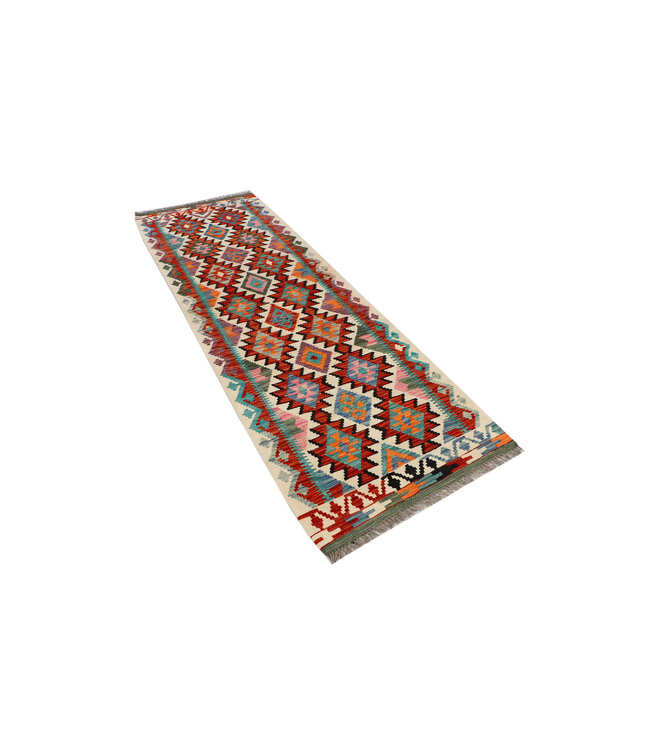 Handwoven Afghan Kilim Rug – 240x78 cm – Tribal Geometric Wool Runner – Multicolor Boho Design
