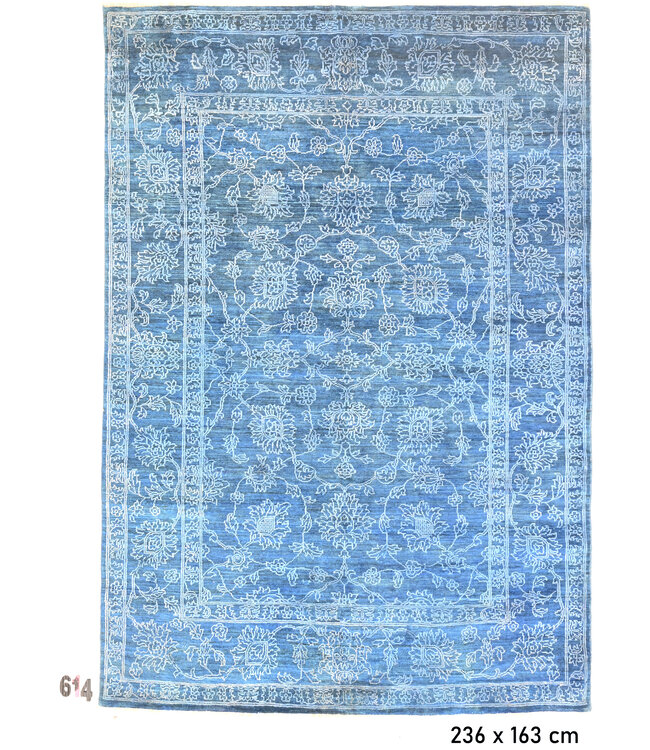 Vintage Hand Knotted Rug - Ziegler Pattern - 236 x 163 cm - Blue and White