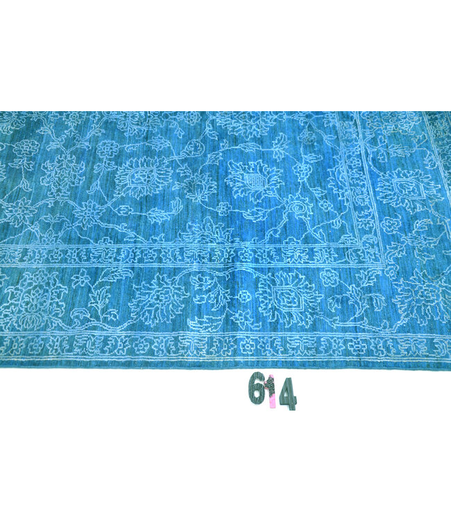Vintage Hand Knotted Rug - Ziegler Pattern - 236 x 163 cm - Blue and White