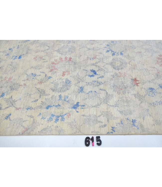 Vintage Handgeknoopt Tapijt - Ziegler Patroon - 247 x 168 cm - Beige, Blauw en Rood