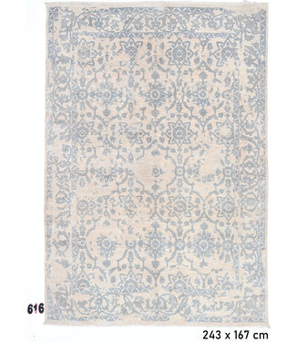 Vintage Handgeknüpfter Teppich - Ziegler Muster - 247 x 168 cm - Beige, Blau und Rot