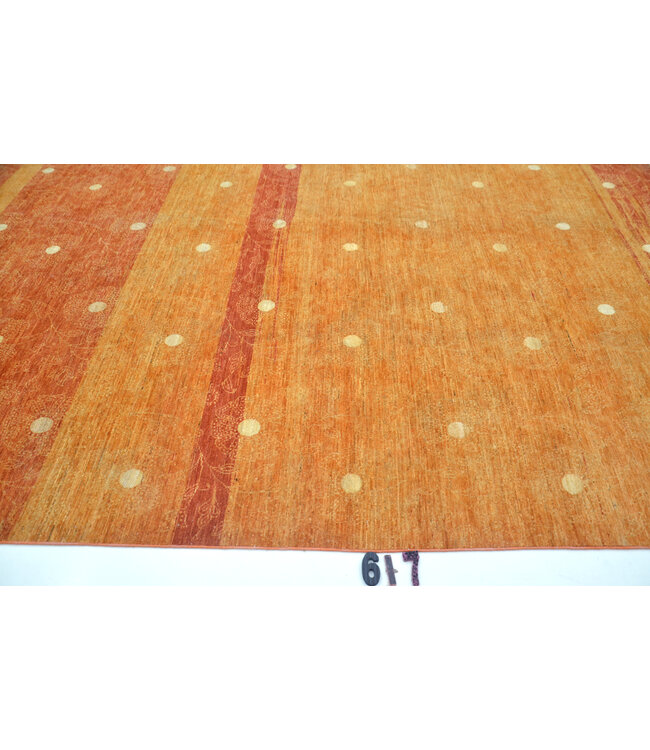 Modern Hand Knotted Rug - Gabbeh Pattern - 348 x 265 cm - Orange with White Dots