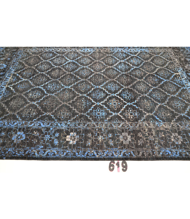 Modern Handgeknüpfter Teppich - Kazak Muster - 243 x 169 cm - Schwarz und Blau