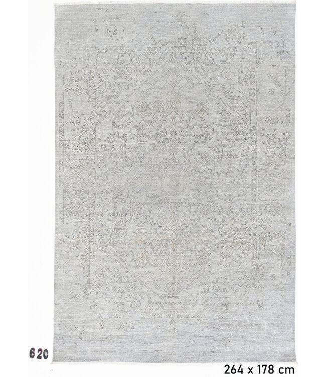 Vintage Handgeknüpfter Teppich - Ziegler Muster - 264 x 178 cm - Grau und Beige