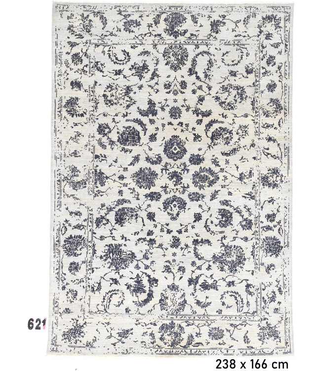 Vintage Handgeknüpfter Teppich - Ziegler Muster - 238 x 166 cm - Grau und Blau